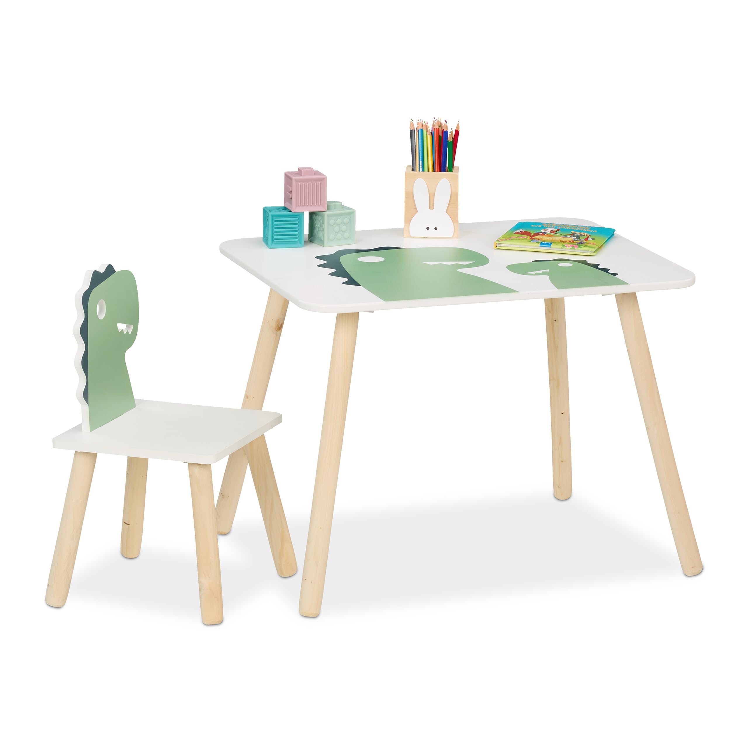 Relaxdays Tavolino da Bambini con Sedia MDF Design Dinosauro