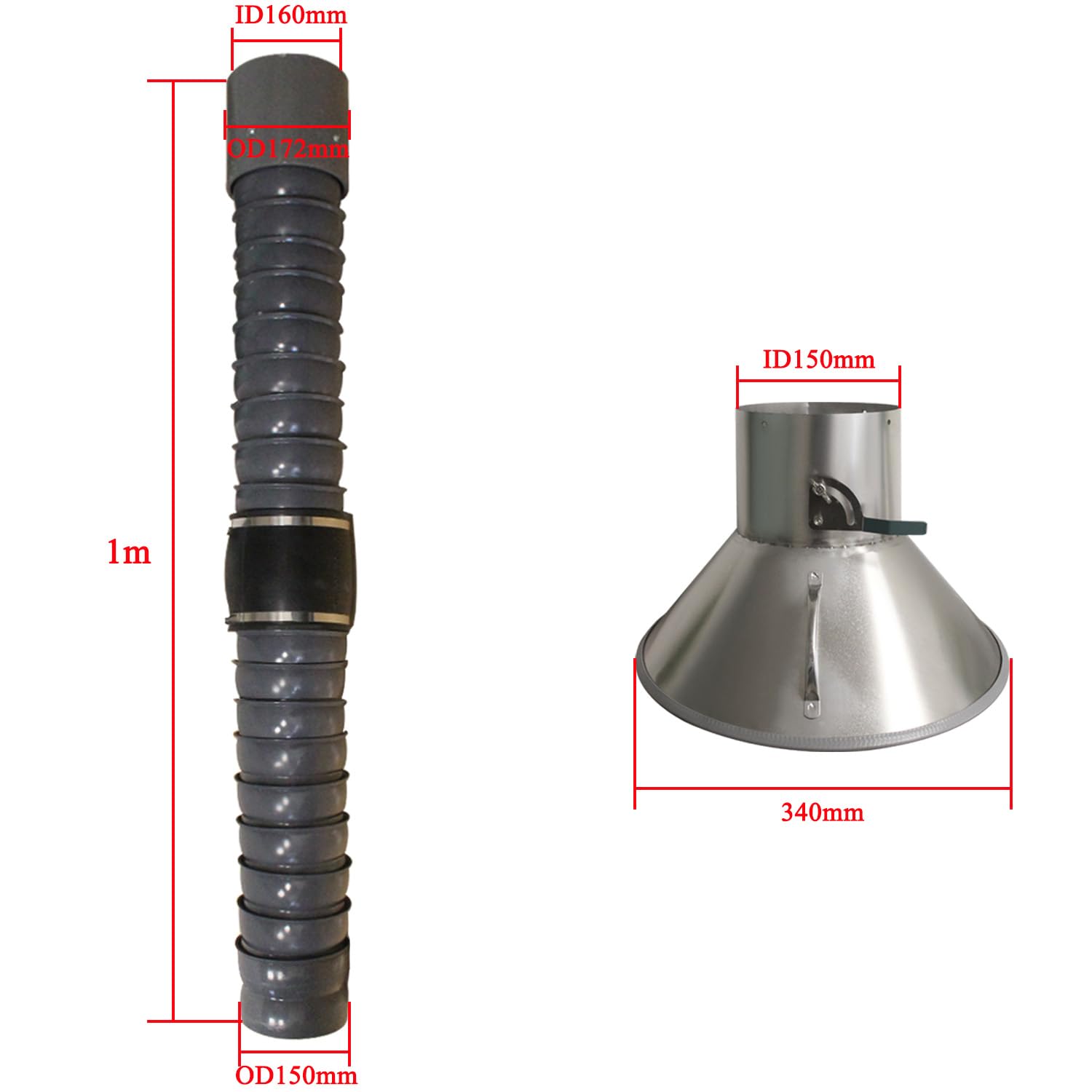 Absaugarm schweißrauch absauganlage OD150mm Lötrauchabsaugung arm schweißrauchabsaugarm Rauchabsauger ABS Ventilation Rohr Absugrohr Für Labor Werkstatt Industrie (1m mit trichter)