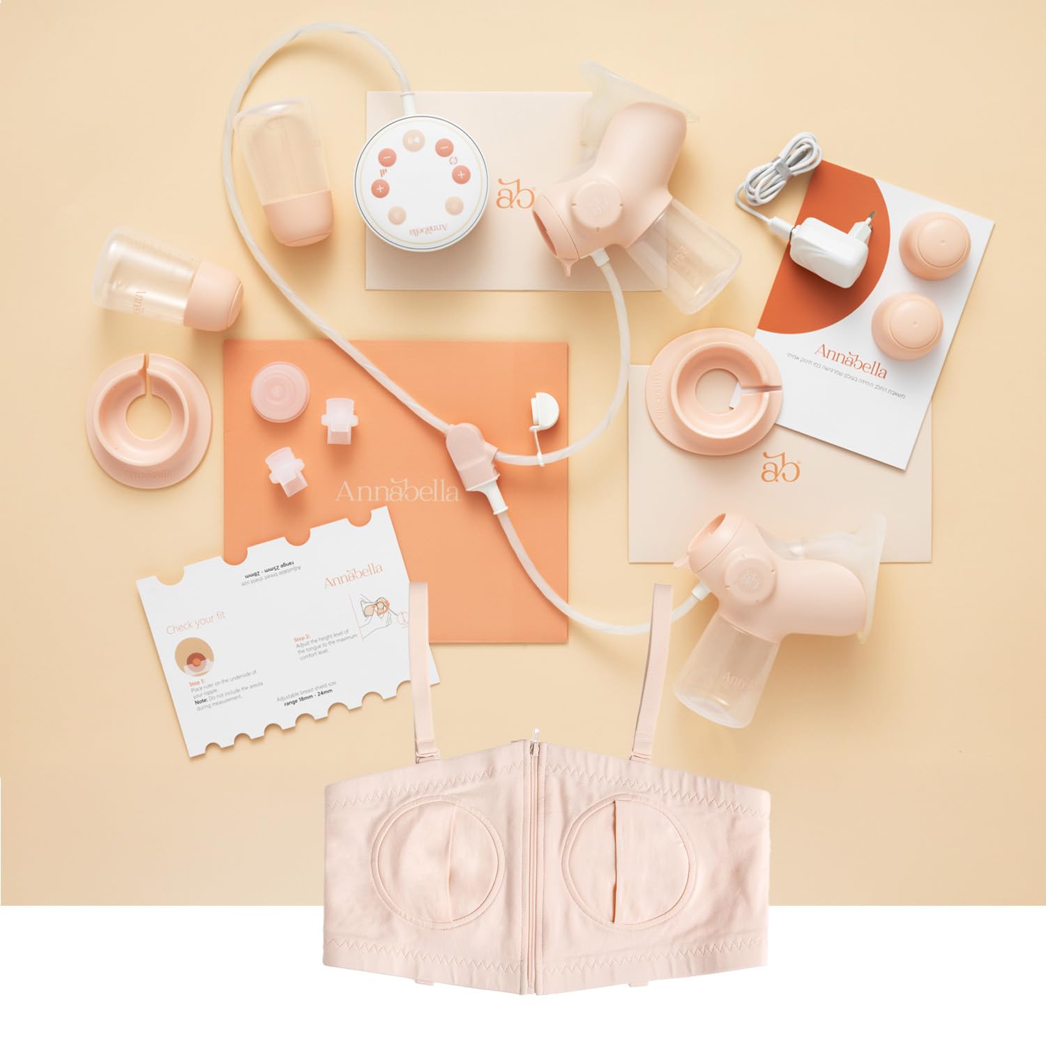 ANNABELLA Elektrische Doppelmilchpumpe mit Zungensimulation, 9 Saugstufen & 9 Zungenmodi, Hands-Free Still-BH, Nachtlicht, Akku, BPA-frei, Rosé