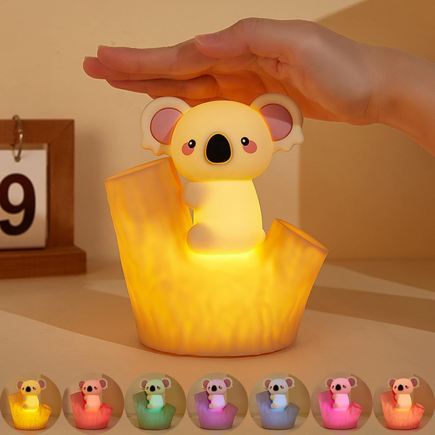 Veilleuse LED Koala avec 7 couleurs et 3 niveaux de luminosité Veilleuse silicone pour bébé Lampe tactile Animaux Rechargeable par USB et fonction minuterie Lampe de chevet kawaii chambre d'enfant