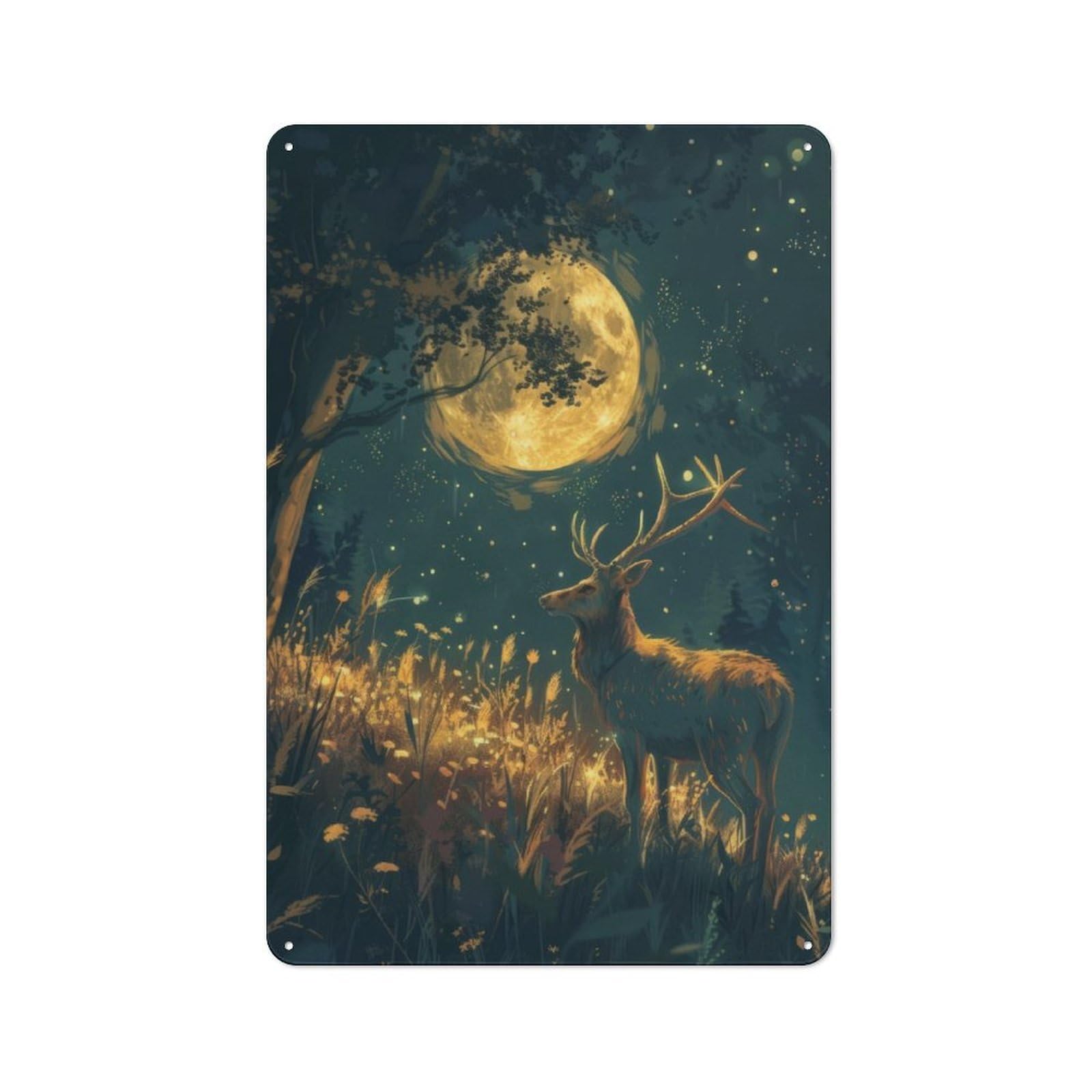 Junmoney Moonlit Deer Modern Vintage Metal Wall Decor 30X20cm, Office Metal Sign For Office, Study, Studio Or Hallway