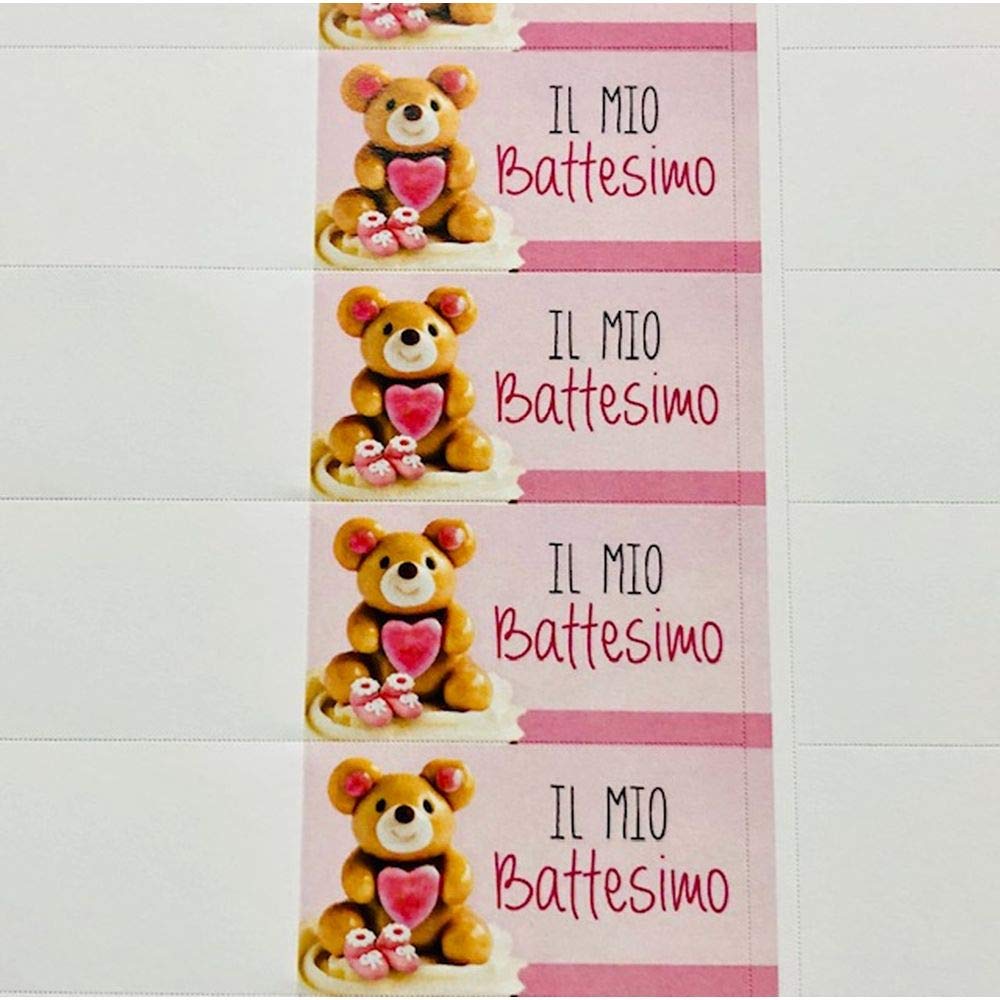 100 Bigliettini Bomboniera Battesimo 'Il Mio Battesimo' - Orsetto Rosa Per Bambina