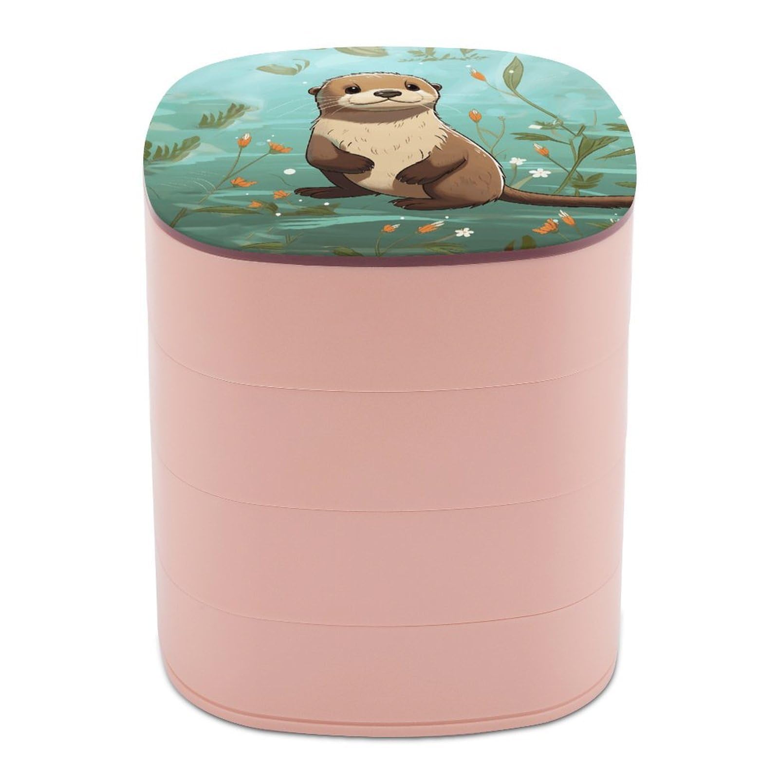 JTREHY Cartoon Cute Otter Jewelry Box 4-Layer Covered Rotating Jewelry Storage Box Large Capacity Storage Boxes Portable Jewelry Case for Bracelets Earrings Necklace