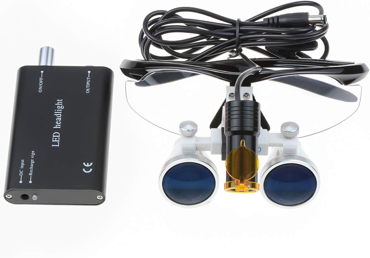 EustomA 2.5X Binocular Loupes+5W LED Headlight with Optics Filter with Aluminum Box DY-007 (Black)