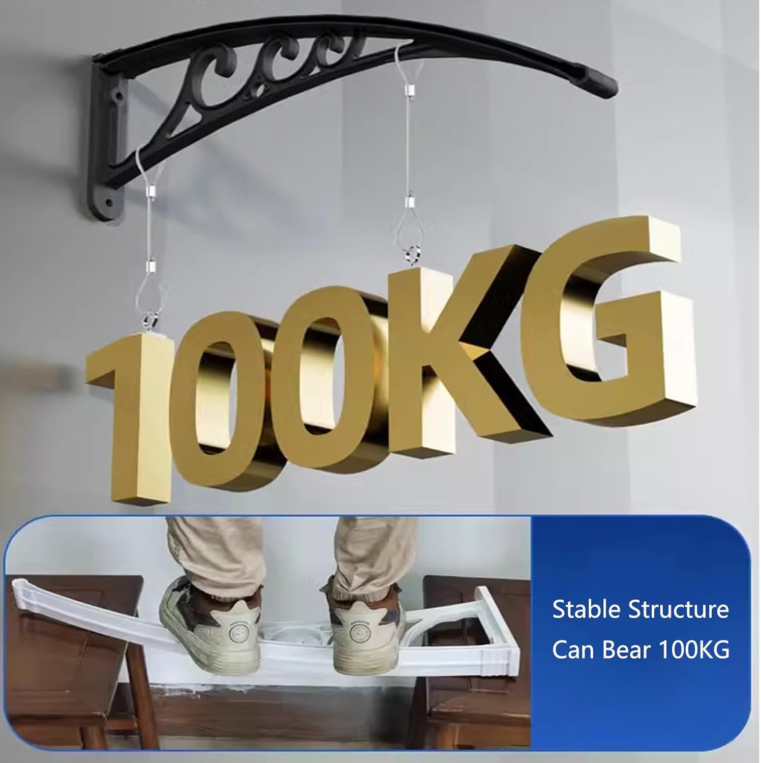 Door Canopy Awning - Polycarbonate Window Awning for Patio & Garden Entrance, Weather-Resistant Canopy, Available in 60/80/100/120/150 cm Width (100x100cm)