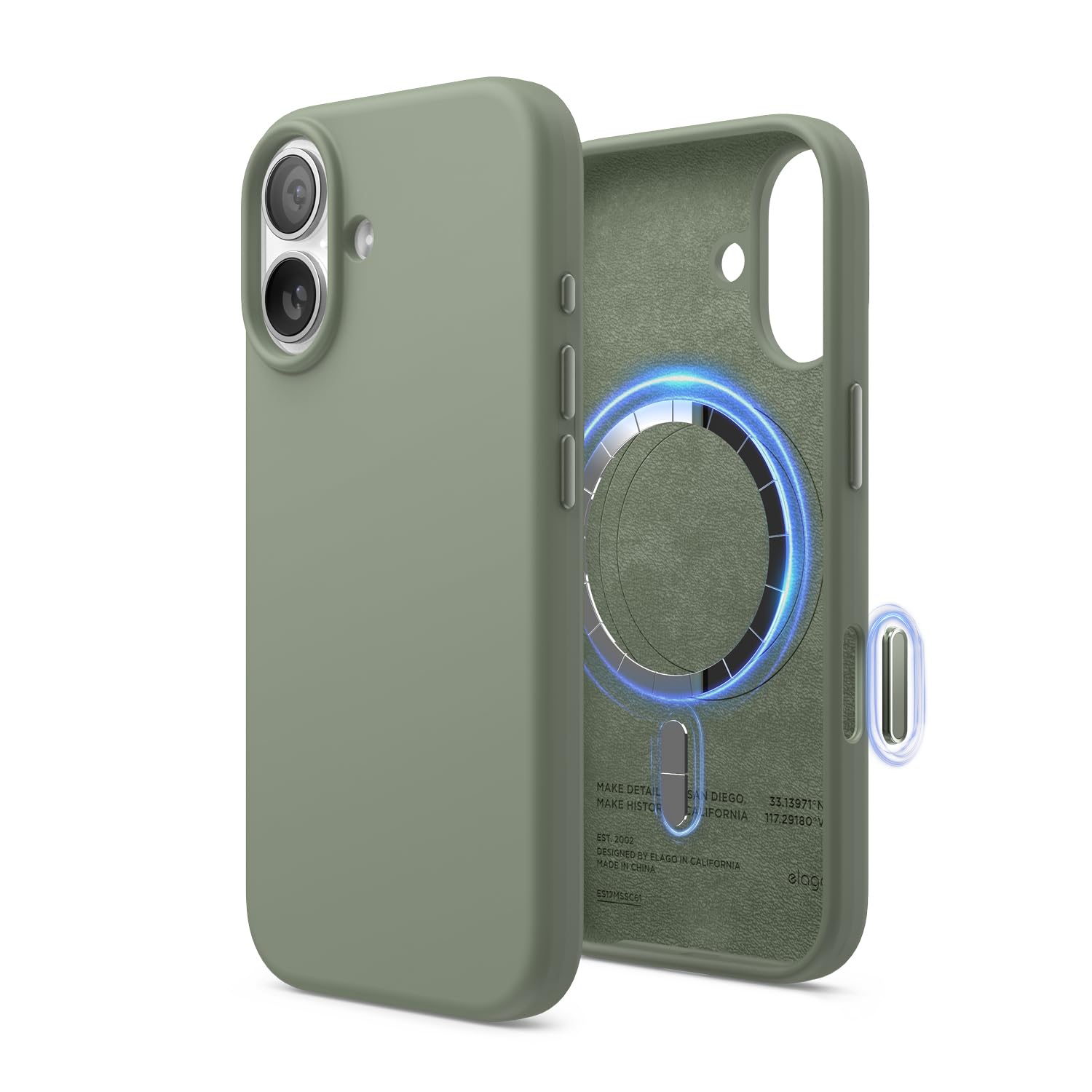 elago Cover Magnetica in Silicone Liquido per iPhone 17 (6,3") – Compatibile con MagSafe, Antiurto, Sottile, Finitura Soft-Touch (Verde Cachi)
