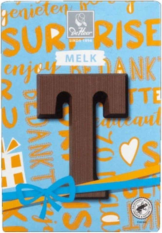 De Heer Chocolate MELK Letter (Chocolade MILK Letter) size 2.25 oz / 65 gr (Letter (T) Milk / Melk)