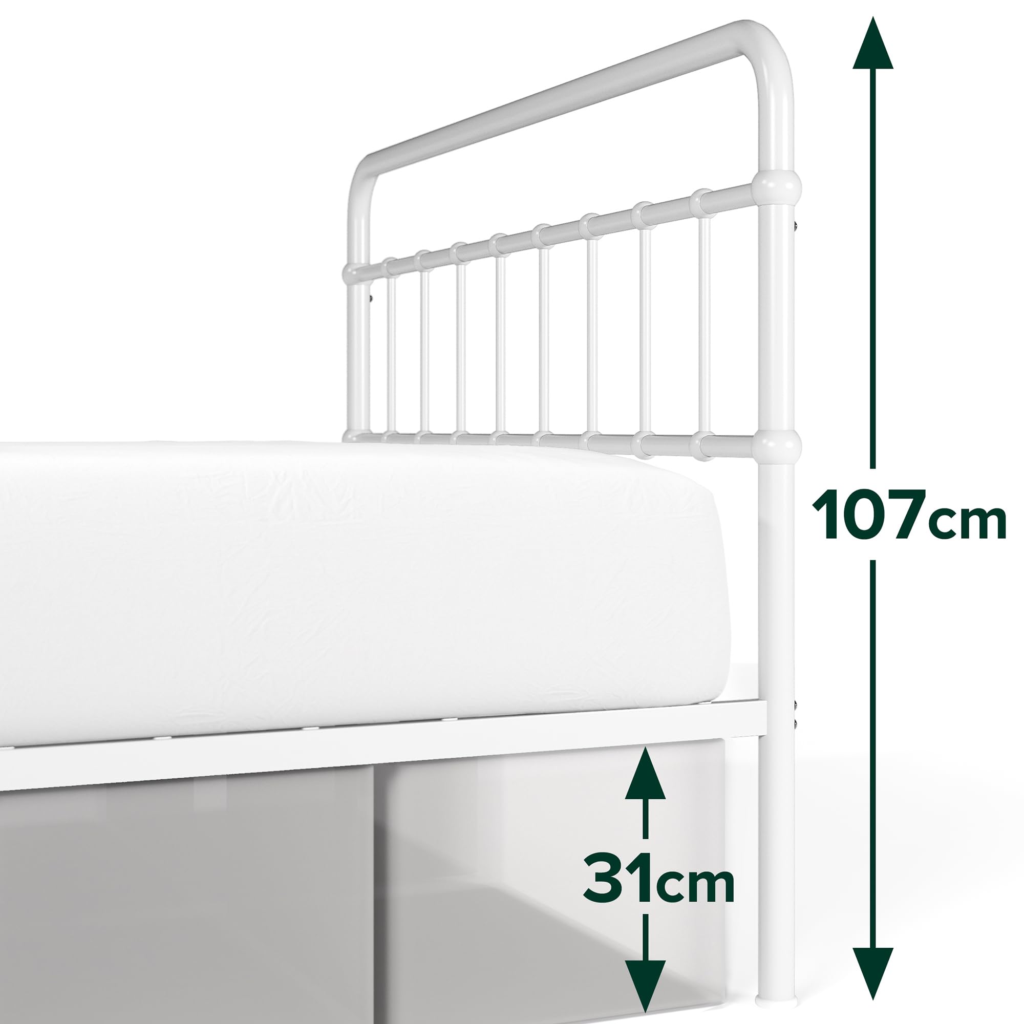 Zinus Florence łóżko 90 x 200 cm – wysokość 30 cm z miejscem do przechowywania pod łóżkiem – metalowa rama łóżka platformowego z zagłówkiem i podnóżkiem – czarne