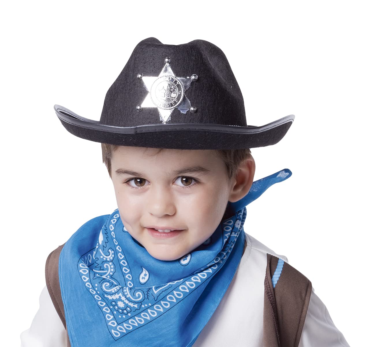 Rubies Sombrero Sheriff Negro para niño y niña, Sombrero de cowbow o cowgirl con placa de sheriff en el frente, Original, Ideal para halloween, navidad, carnaval y cumpleaños.