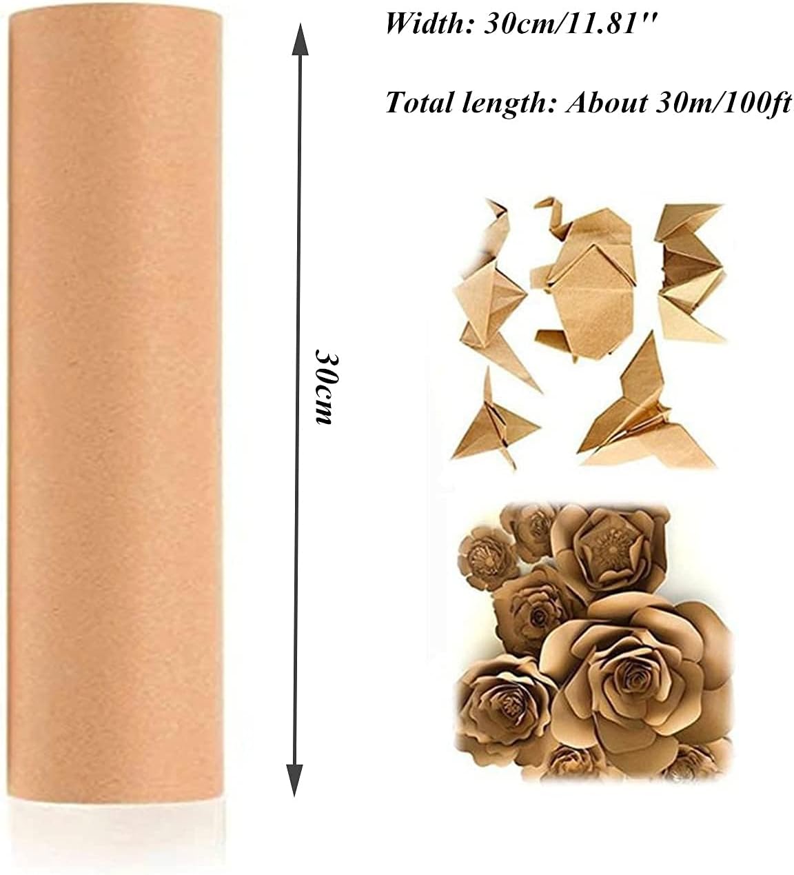 300mm x 30m Roll of Brown Kraft Wrapping Paper, Made from 100 Recycled