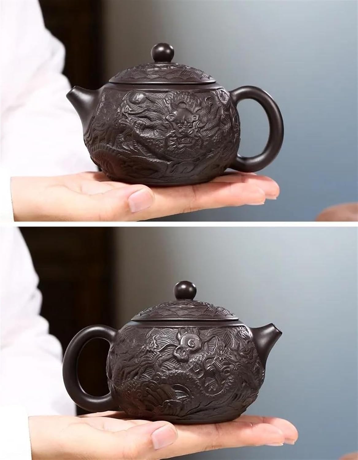 備前焼　ドラゴン彫刻の陶器ティーポット 備前宝瓶 Bizen tea pot with crouching Dragon | 備前焼 金重潤平