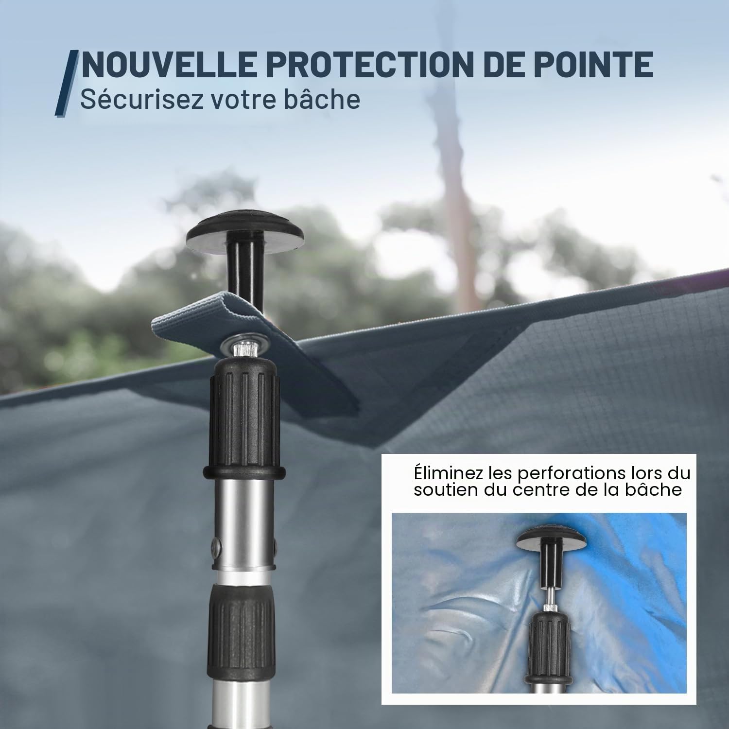 REDCAMP Lot de 2 mâts de Tente télescopiques, poteaux de Tente en Aluminium réglables Robustes, Barres de Camping d’Extension 230/320cm avec Capuchon de Protection pour Porche à auvent de bâche