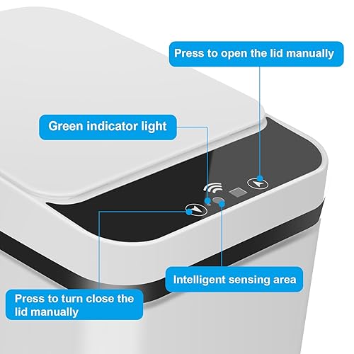 Miniatura 4 de Paquete de 2 basureros de baño, cubo de basura inteligente sin contacto, cubo de basura automático con sensor de movimiento con tapa, cubo de basura