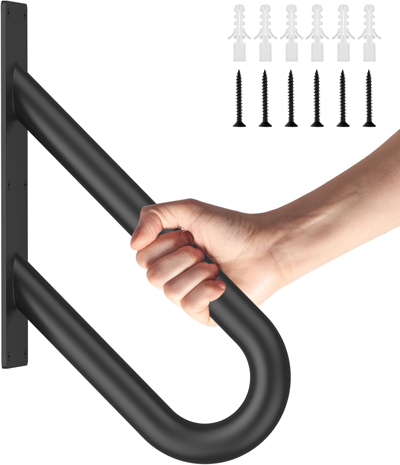 gorware handrails for outdoor steps,18" u-shaped handrail wall mount with matte black finished,1-3 steps railings,safety grab bar for outdoor indoor stairs, garage, porch, toilet, yard and garden.