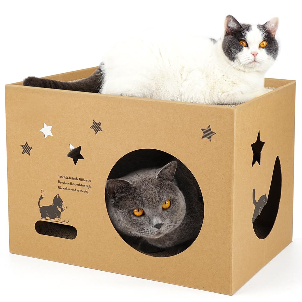 Maison à chat griffoir double niveau stable avec balles de jeu pour intérieur
