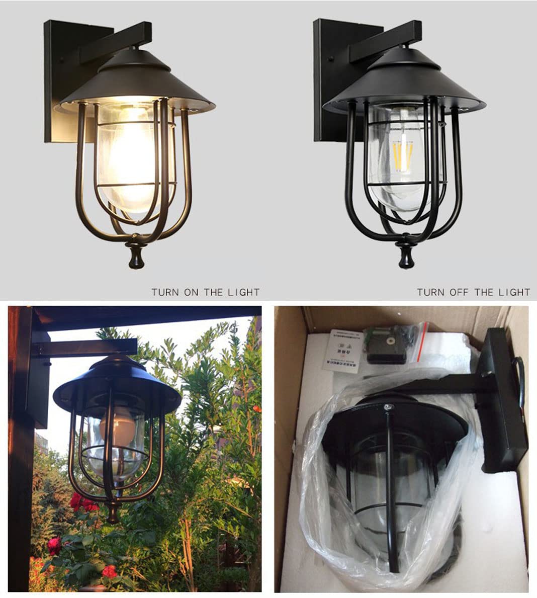 Außenwandleuchten, 14.8 "H Wasserdichtes Schwarzes Industrielles Wandmontage Verandaleuchten Umgekehrter Vogelkäfig Wandleuchter Außenwandlaterne für Restaurant Garageneinfahrt