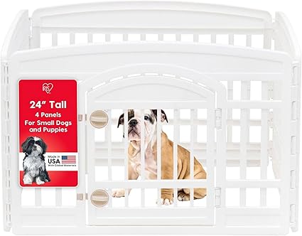 IRIS USA 24" 4-Panel Dog Playpen with Door, 35 x 35 x 24, Puppy Playpen, Dog Play Pen Indoors, Pet Fence, Puppies/Small Dogs, White