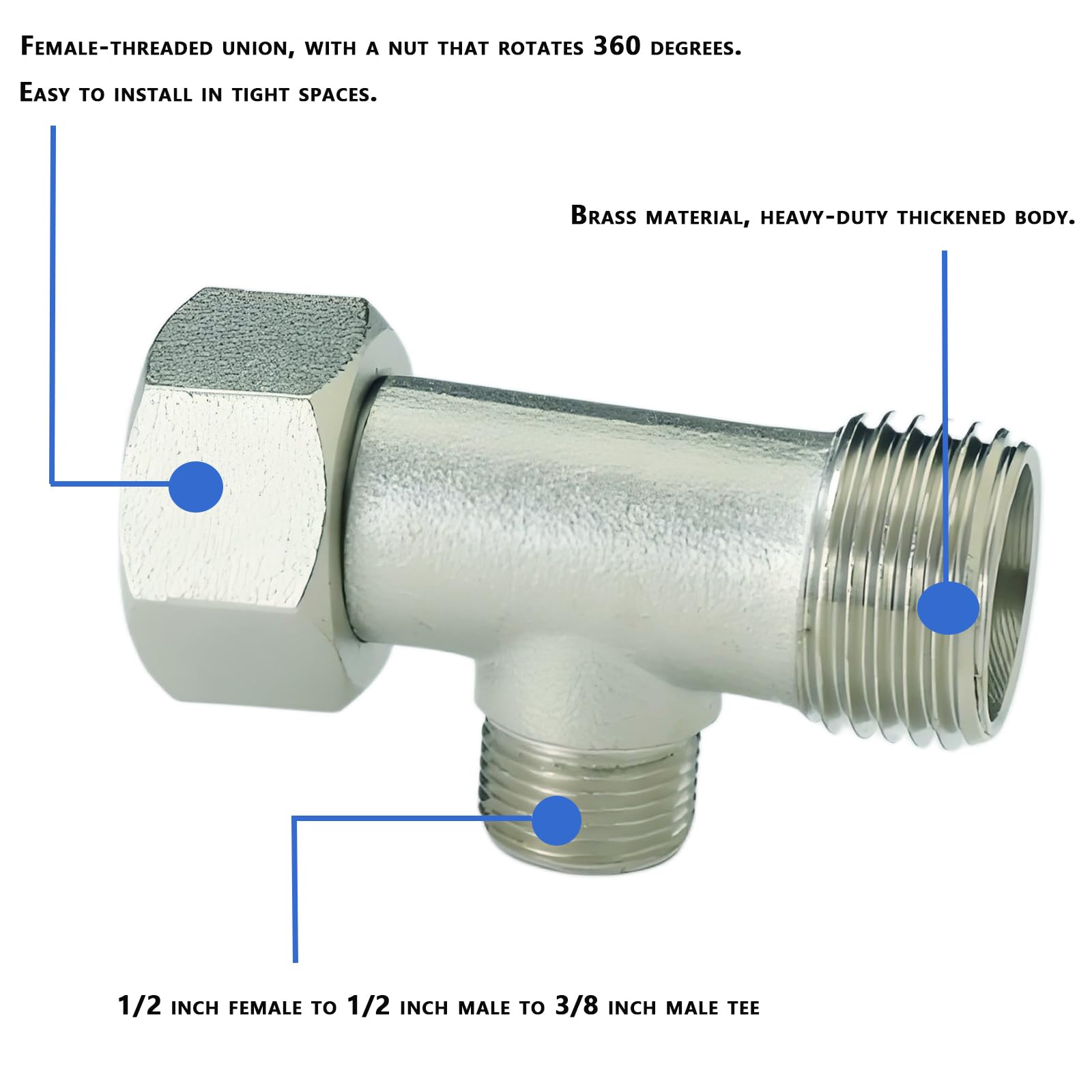 Brass 3-Way Tee Adapter - Plumbing Supplies -4