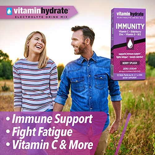 Vitaminhydrate, Hydration Powder, Electrolyte Supplement Drink Mix, Single Serving, Berry Splash, Zero Sugar, 10 Count #TOP5