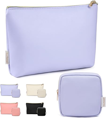 Miniatura 8 de ChicVessel Bolsa de maquillaje impermeable de cuero PU bolsa de maquillaje, 2 estilos-muy azul, Bolsas de maquillaje de 2 estilos con bolsillo