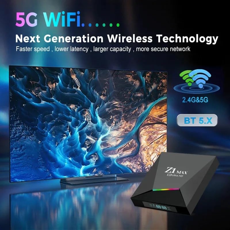 Z1 MAX Ultra HD Android TV Box – Android 15, 4G, Allwinner H618, 8GB 128GB, 8K 4K UHD, WiFi Dual 5G/2.4G, Bluetooth 5.0, Telecomando Vocale