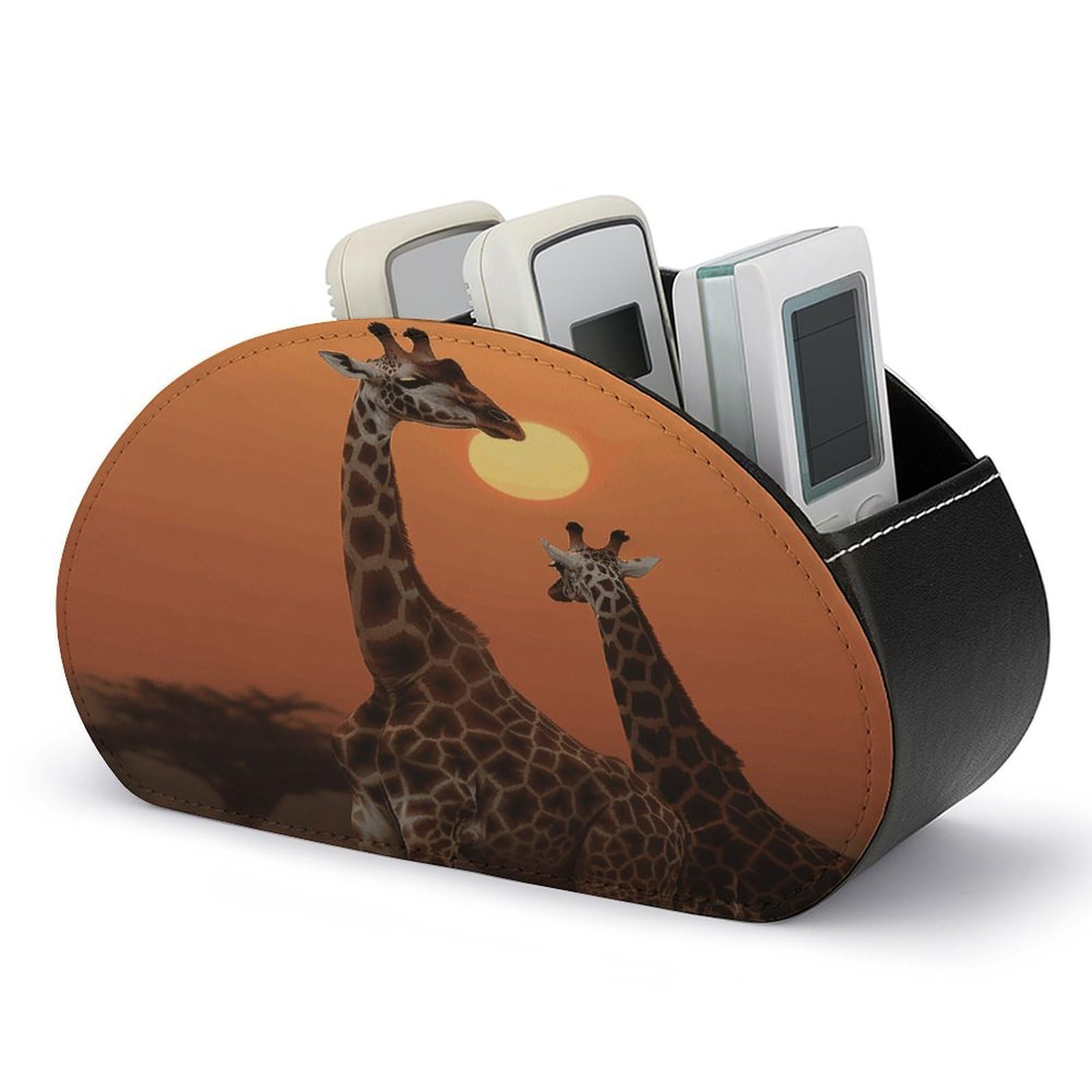 VstaDank Giraffe at Sunset Remote Control Holder with 5 Compartments Pu Leather TV Remote Caddy Storage Box Desktop Organizer Store Controller DVD Brush Pens Glasses&Office Supplies