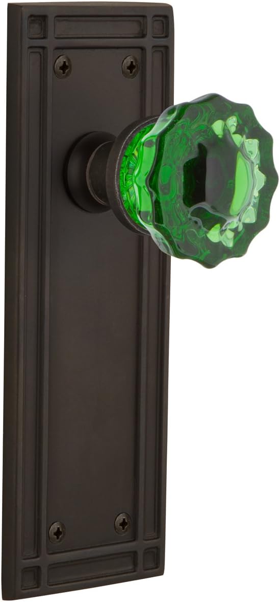 Nostalgic Warehouse 722413 Mission Plate Single Dummy Crystal Emerald Glass Door Knob in Antique Pewter