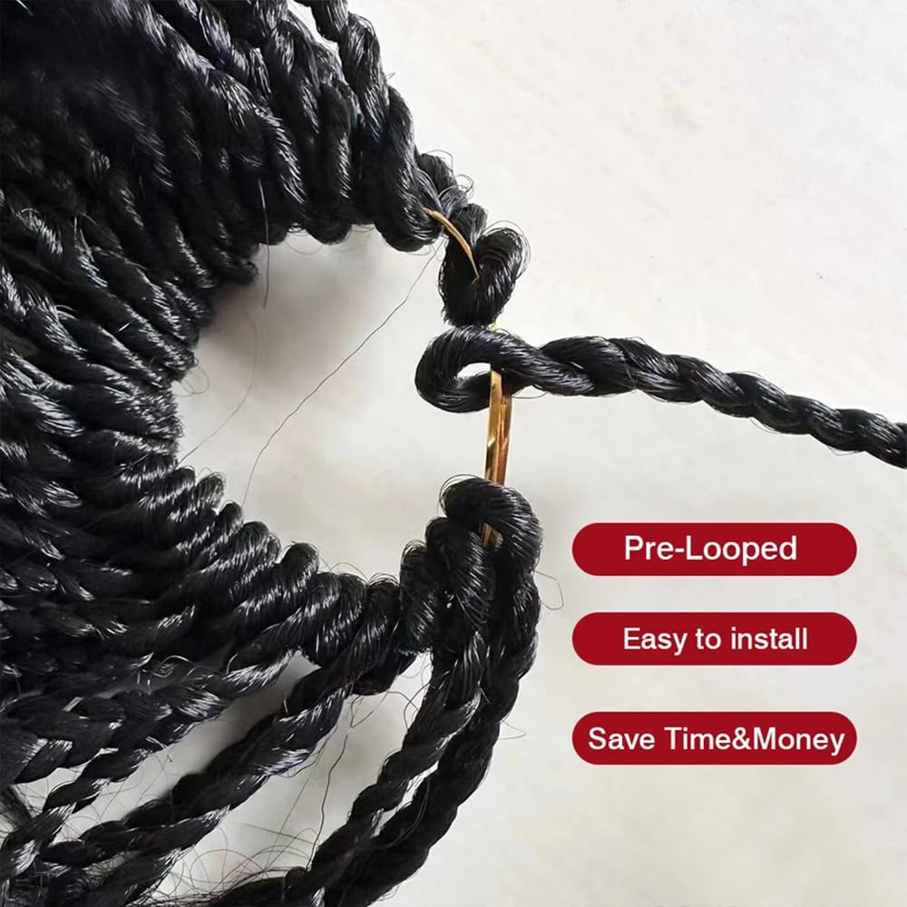 Crochet Boho Box Braids With Human Hair Pre Looped Hair Goddess Box Braids With Human Hair Curly Full Ends Hair Extensions For Women Natural Black Color 14inch 3 Pack(120 Strands)
