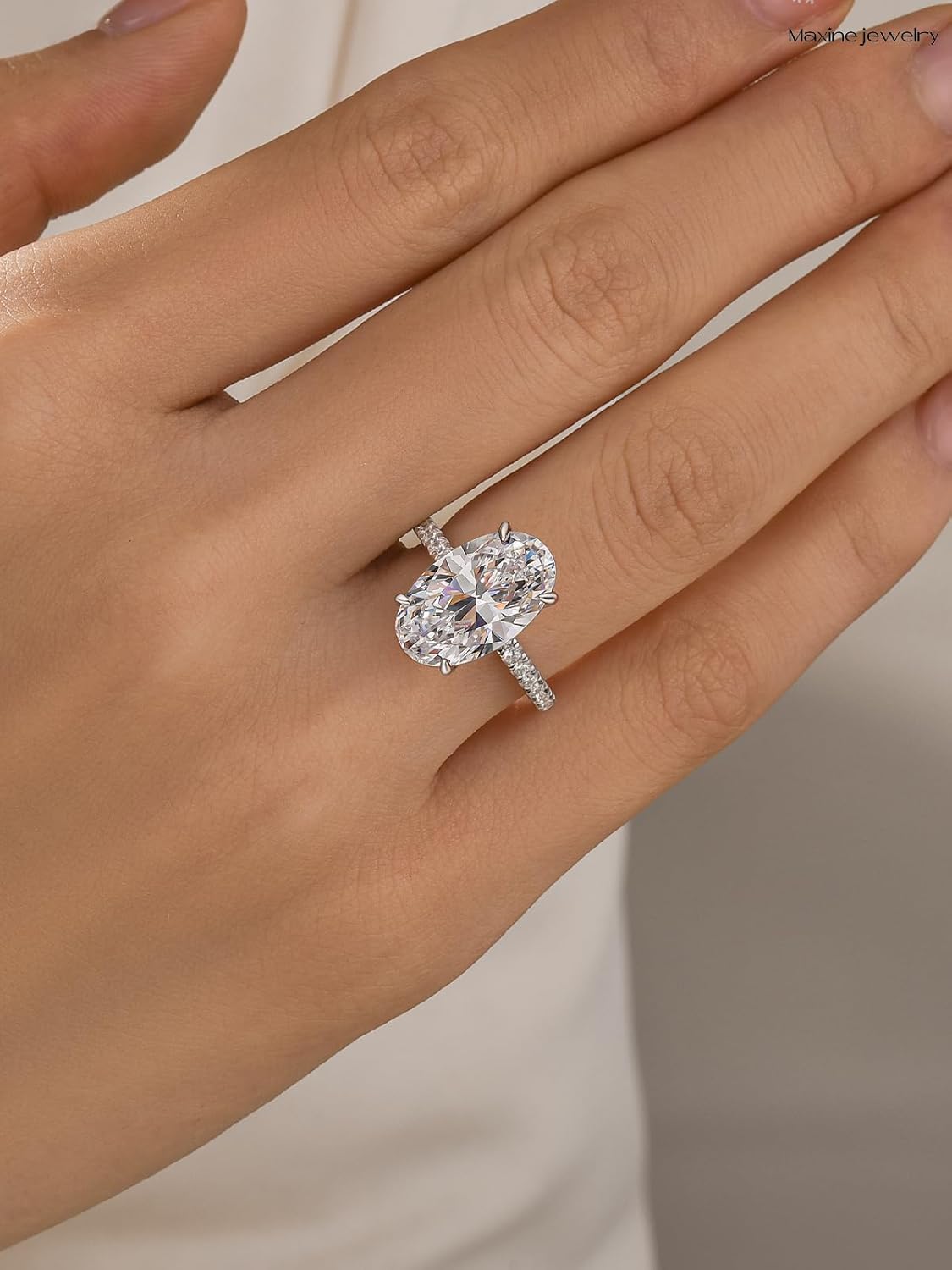 Maxinejewelry 6.5 Carats Oval Cut Engagement Ring for Women, S925 Sterling Silver 5A Cubic Zirconia Hidden Halo Promise Ring