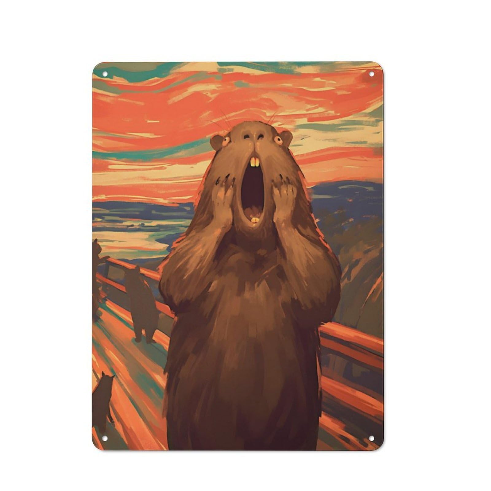Junmoney Scream Of Capybara Tin Wall Plaque 40X30cm With For Pub Or Café, Suited To Pub Decor Enthusiasts, For Retro Home Interiors