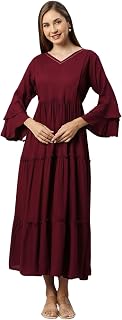 Aanyor Maroon Bell Sleeve Maternity Maxi Dress Price In India