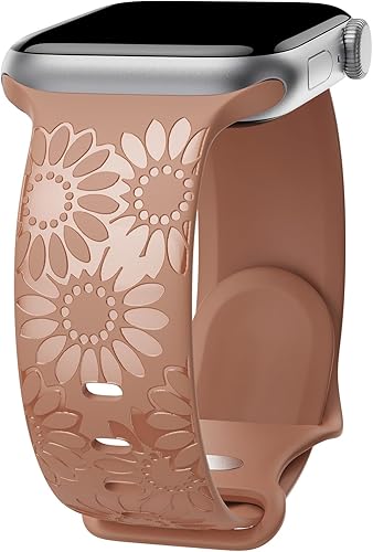 Correa de silicona grabada de girasol compatible con Apple Watch Band de 1.496 in 1.575 in 1.614 in 1.654 in 1.732 in 1.772 in 1.929 in correa de