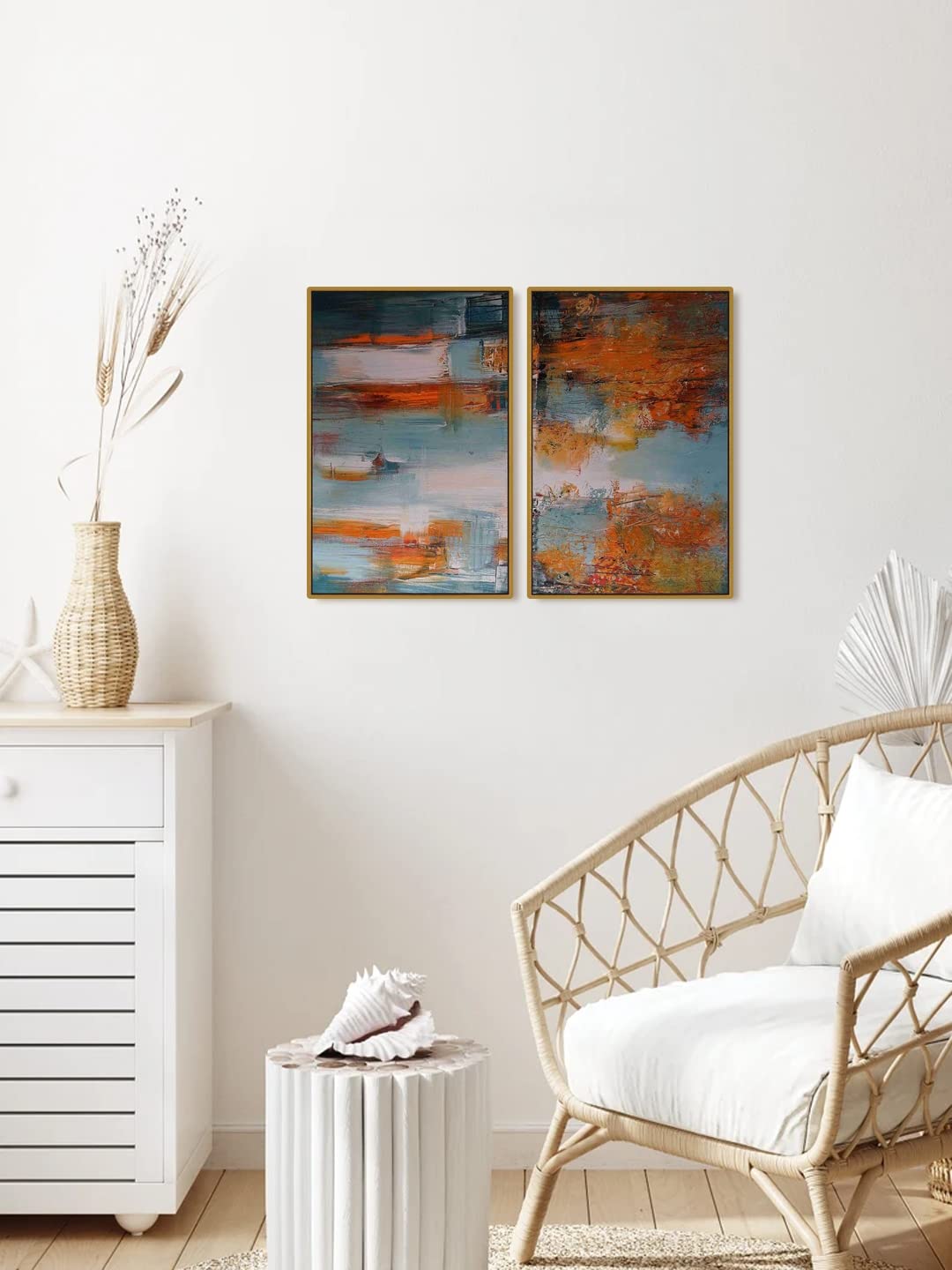 999STORE Fiber Frames Orange And Grey Abstract Wall Art Painting