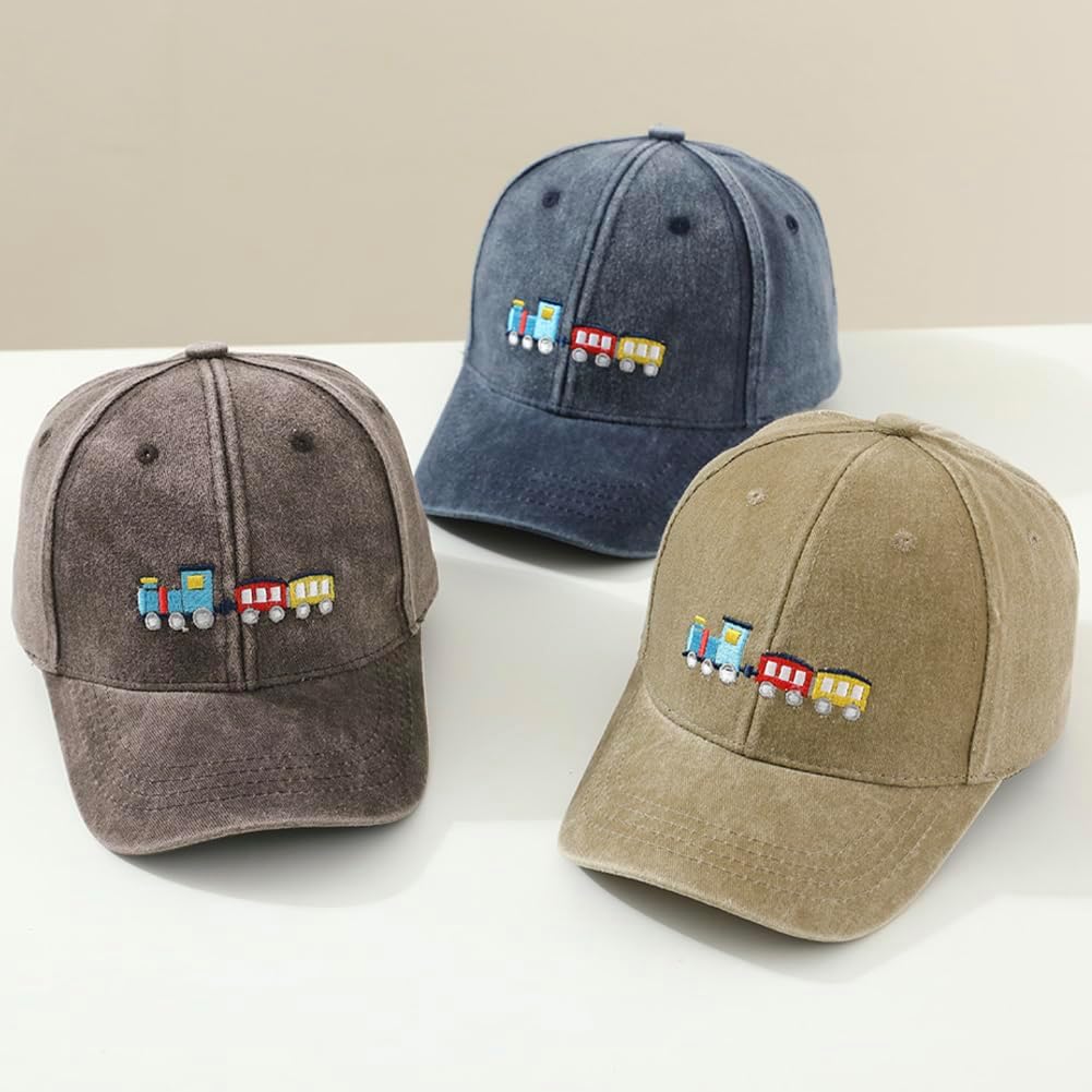 Cute Train Vehicle Embroidered Kids Baseball Caps Adjustable Cotton Washed Toddler Sun Hat Vintage Cowboy Hat - Image 4