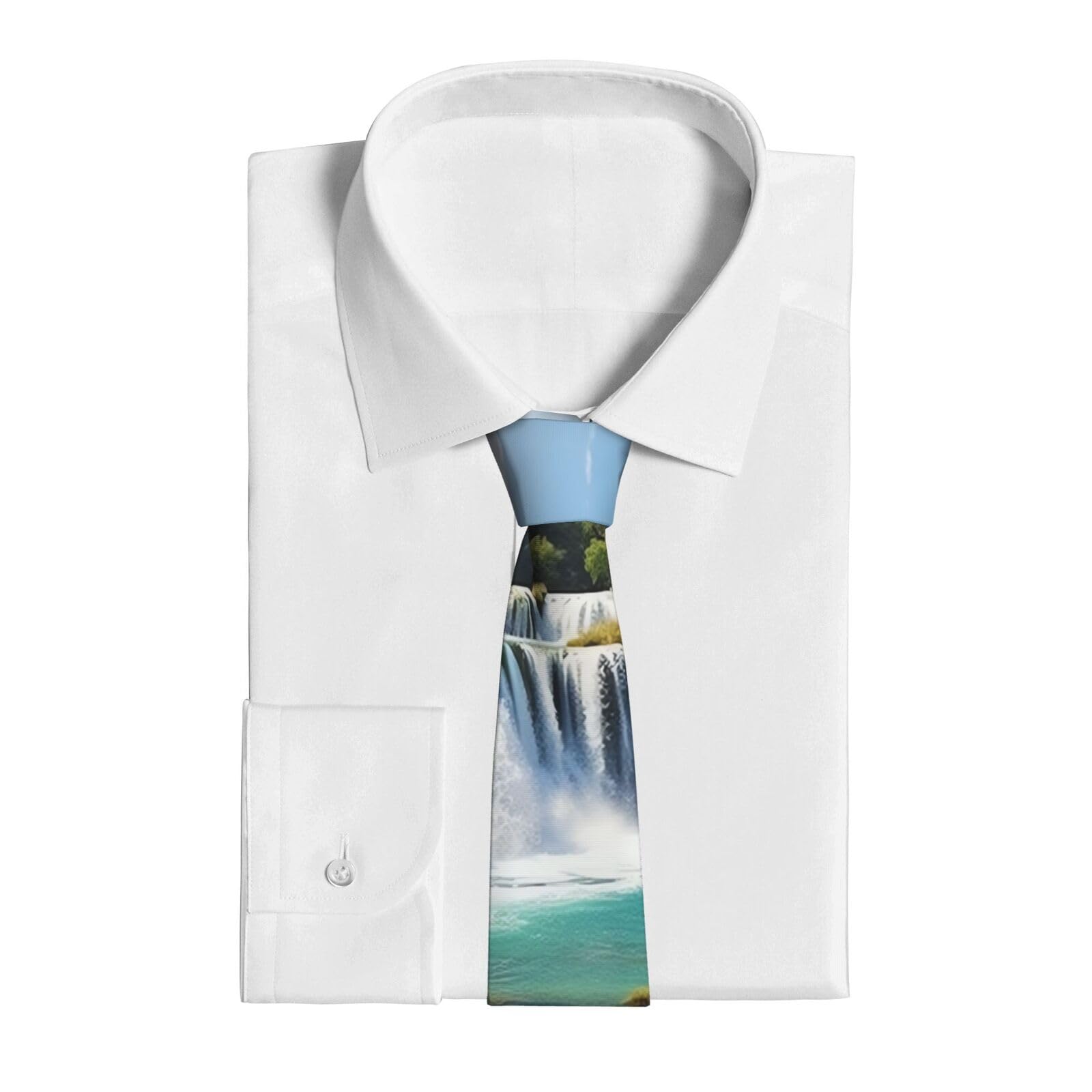 Waterfalls on Krka River Print Men's Ties Silk Slim Necktie Fashion Neck Tie For Men Women