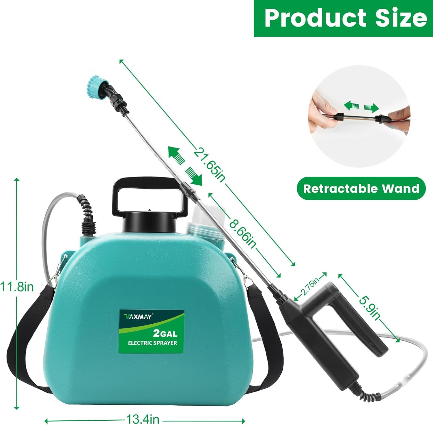 Battery Powered Sprayer 2 Gallon, 2025 Upgrade Electric Sprayer with 3 Adjustable Speed, Battery Indicator, 4 Mist Nozzles, Rechargeable Retractable Wand with Adjustable Shoulder Strap for Lawn Garden - Image 8