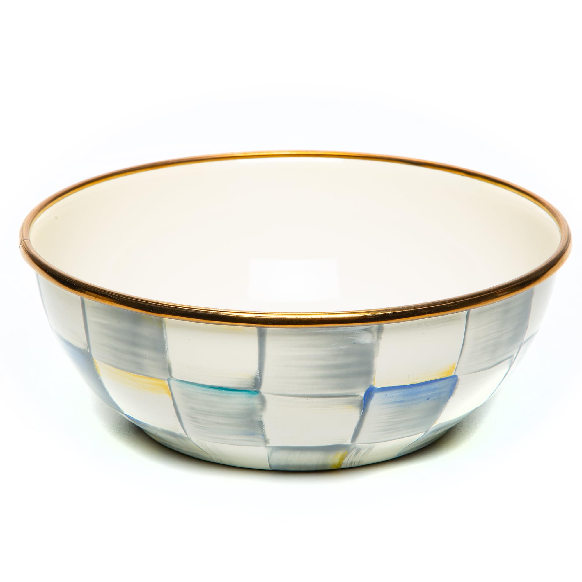 MACKENZIE-CHILDS Enamel Everyday Bowl, Serving Bowl for Entertaining, Extra-Small, Gray-and-White Sterling Check, Set of 1