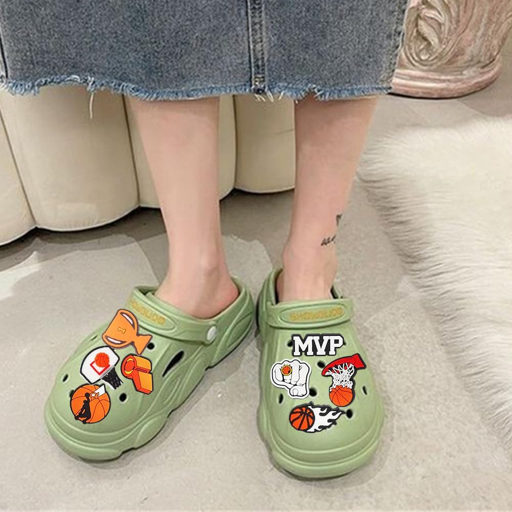 HFFJJLTU Basketball Theme Shoe Accessory 26pcs Basketball Shoe Decoration, Waterproof clogs Charms, Shoe Decorations, Shoe Charm Accessories Charms, DIY Matching Basketball clogs Accessories 8