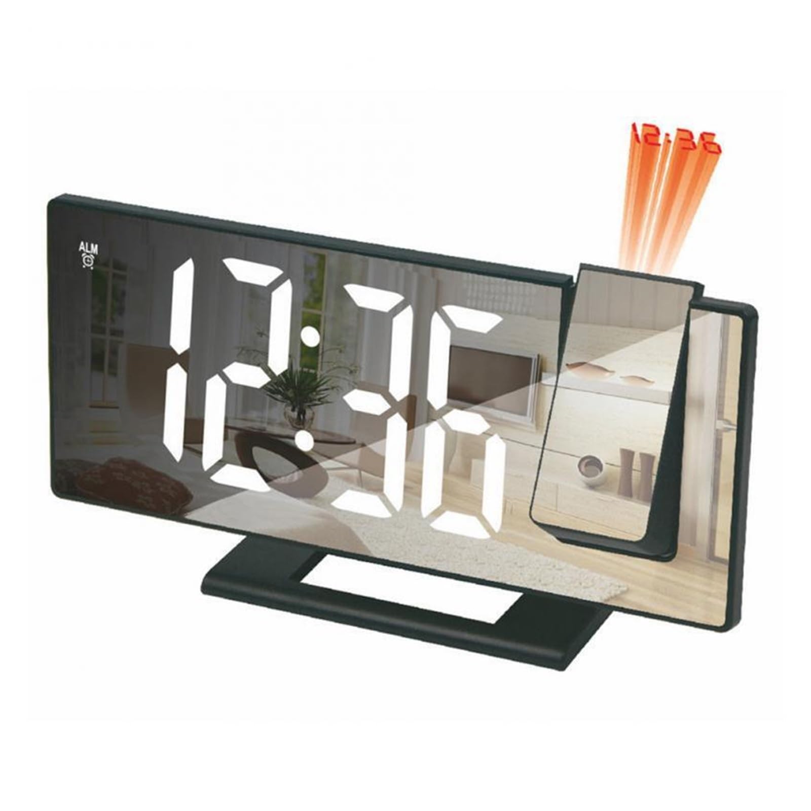 KOESRXNQW 1/2PCS LED Digital Projection Alarm Clock Electric With FM Radio Time Projector Bedside Mute Clear Projection(White black 1pc)