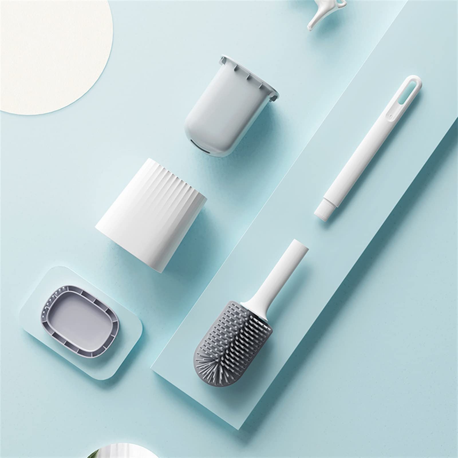 Eficiente inodoro con mango extraíble duradero TPR limpiador de baño montado en la pared, soporte negro, accesorios de limpieza esenciales para la higiene del hogar y el baño