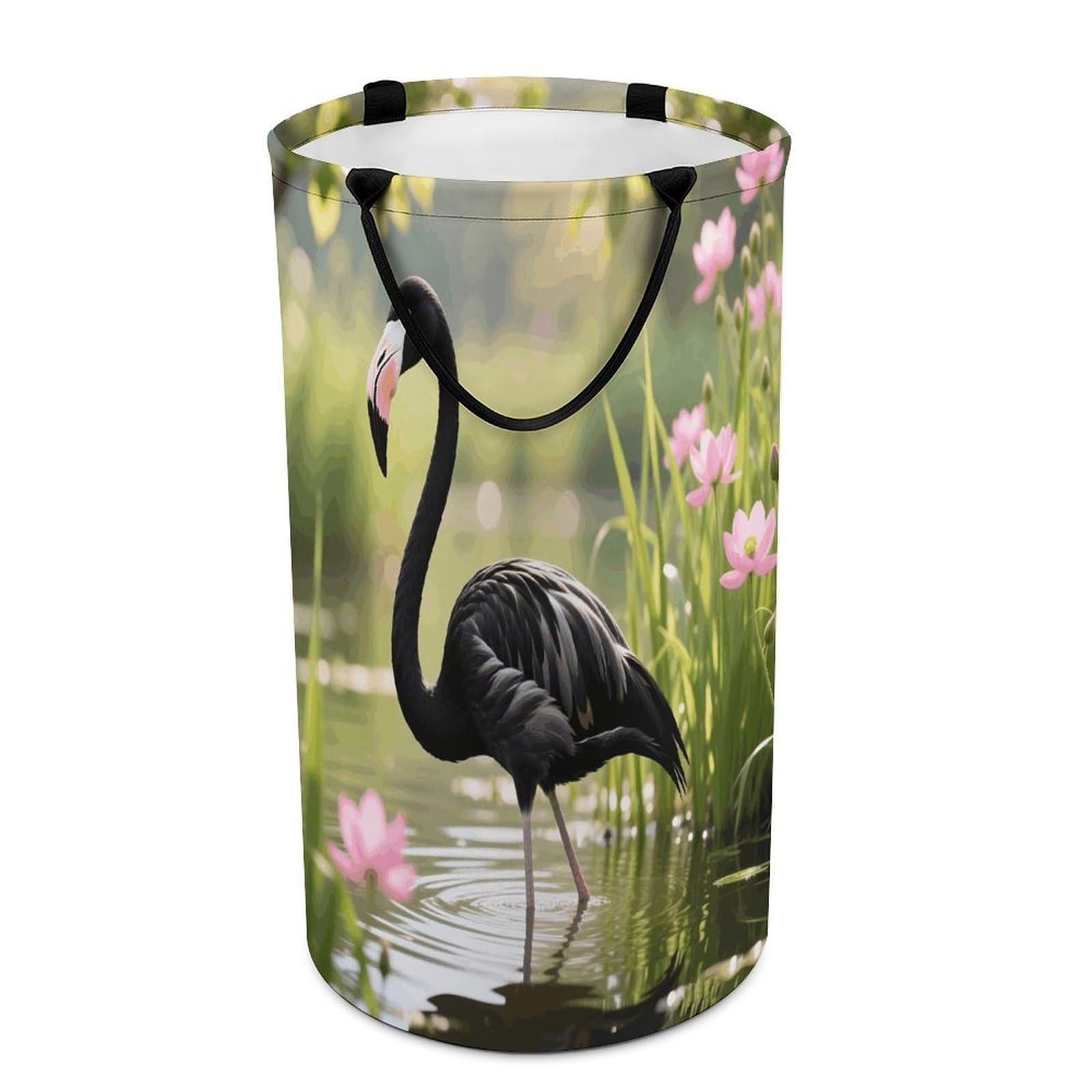 Black Flamingo Laundry Hamper Waterproof Polyester Laundry Baskets Collapsible Dirty Clothes Storage Basket Clothes Hampers with Sturdy Handles for Travel Bedroom