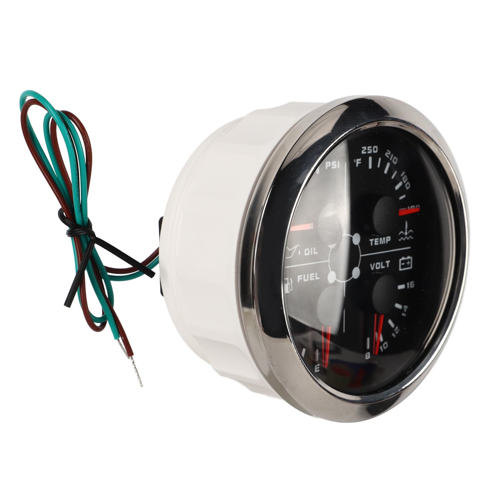 Generic 4w1 85mm Wskaźnik Wodoodporny Poziom Paliwa Ciśnienie Termometr do Wody Woltomierz dla Jachtów RV, łodzi i Samochodów (Czarny °F/PSI)