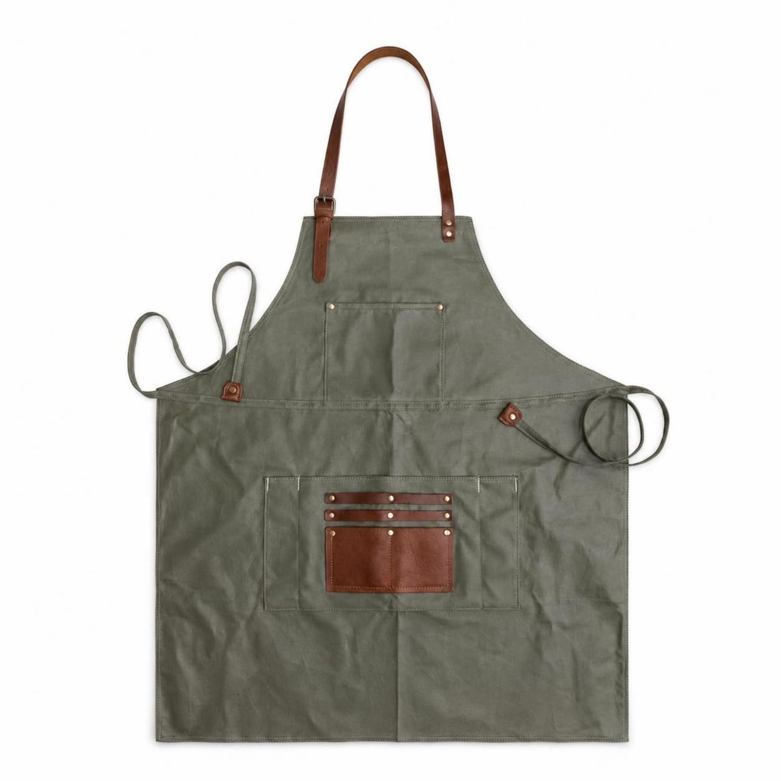 KESOTO Delantal Impermeable para Cocina Delantal Peto Babero de Lona Gruesa con Tirantes de Cuero y Remaches Cobertura Amplia y Resistente a Salpicaduras