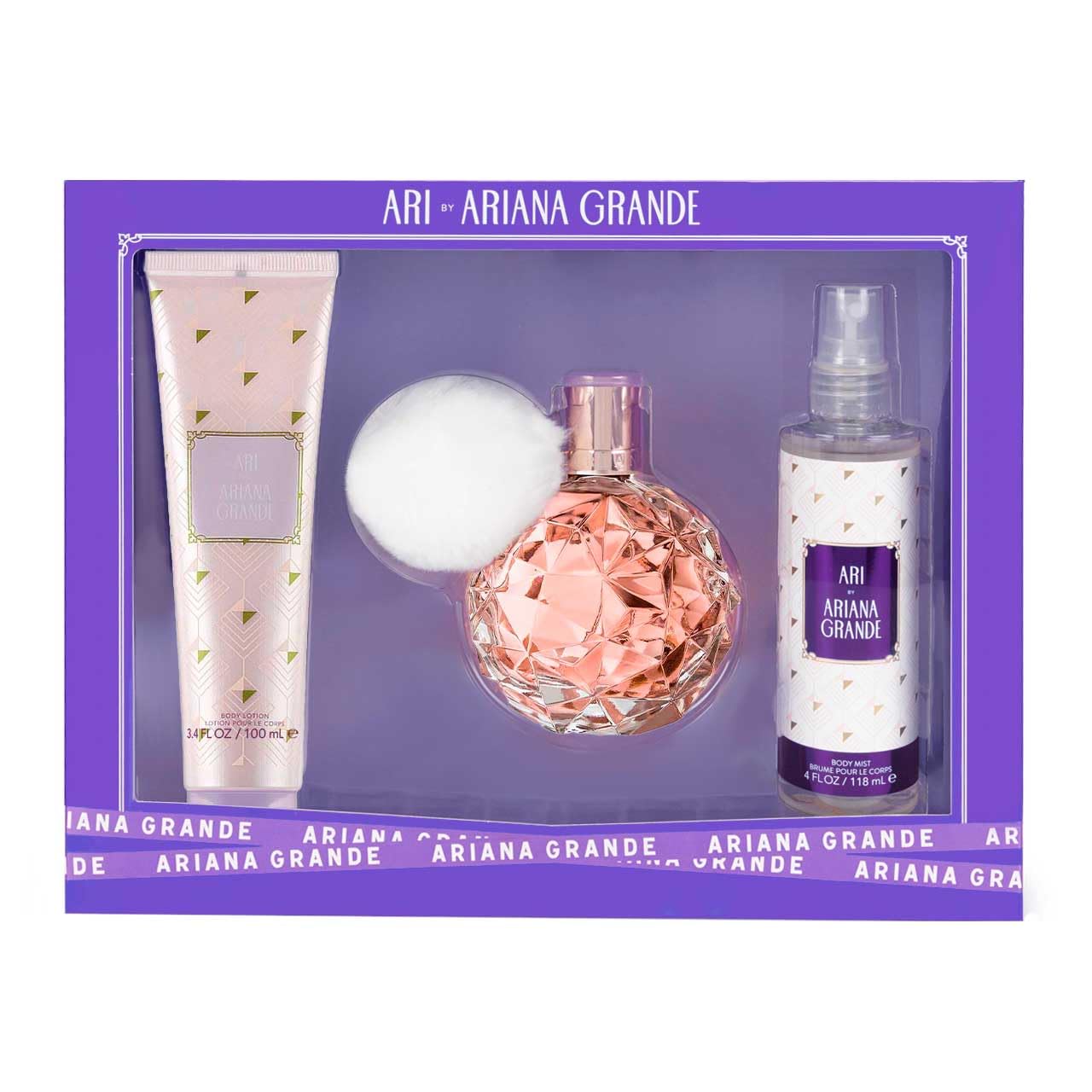 Ariana Grande Ari for Women - 3 Pc Gift Set 3.4oz EDP Spray, 3.4oz Body Souffle, 4oz Body Mist