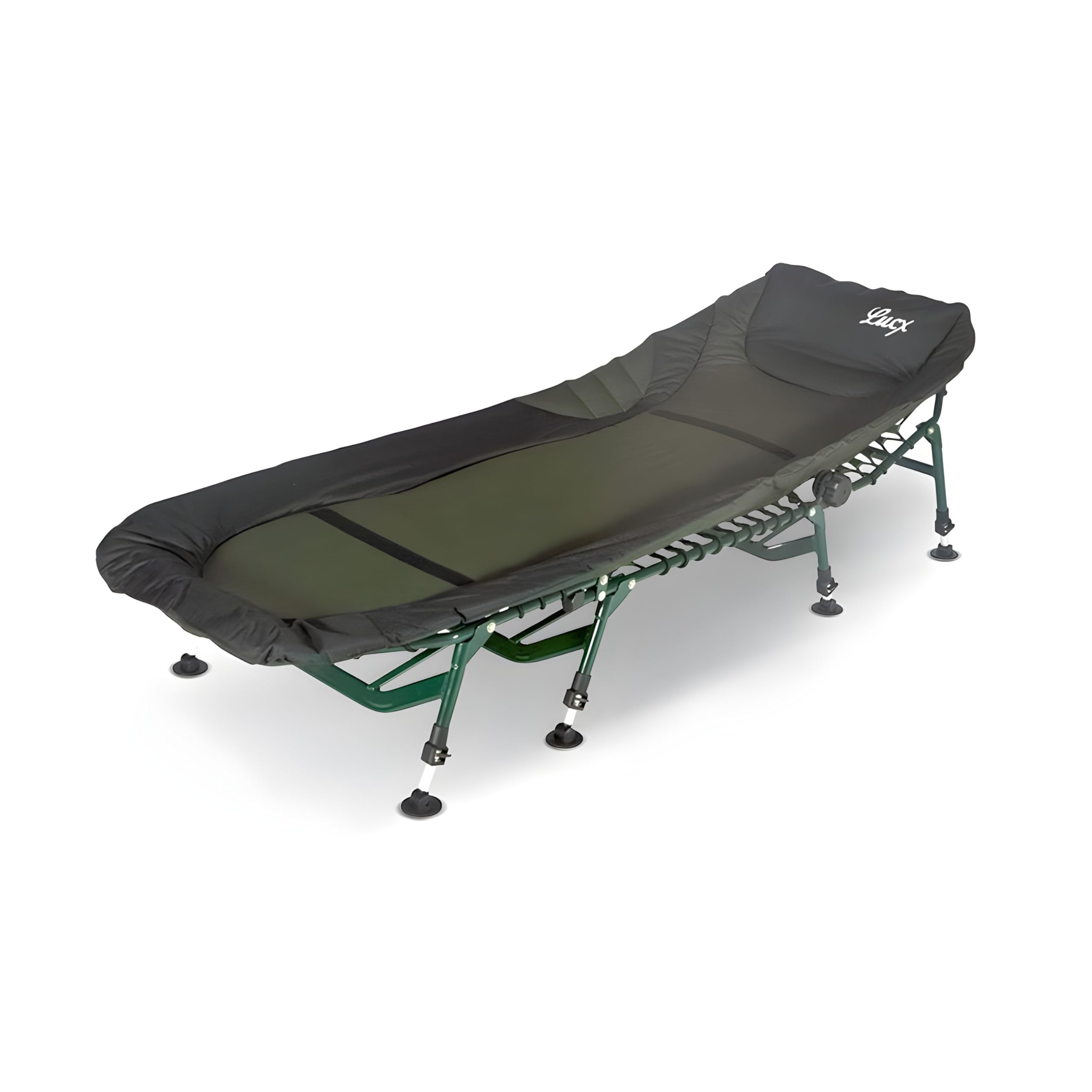 Lucx Komfort Bedchair - 8-Bein Angelliege mit Matratze & Thermobezug - stabile, höhenverstellbare Karpfenliege 210x85 cm - Gartenliege & Campingliege inkl. Kopfkissen