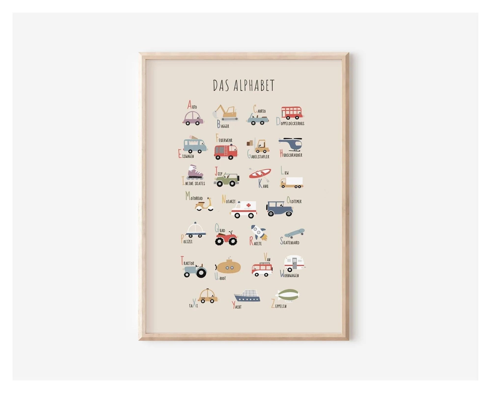 Toile Alphabet Véhicules Pompiers Art Mural Décoration Chambre Bébé 50x70