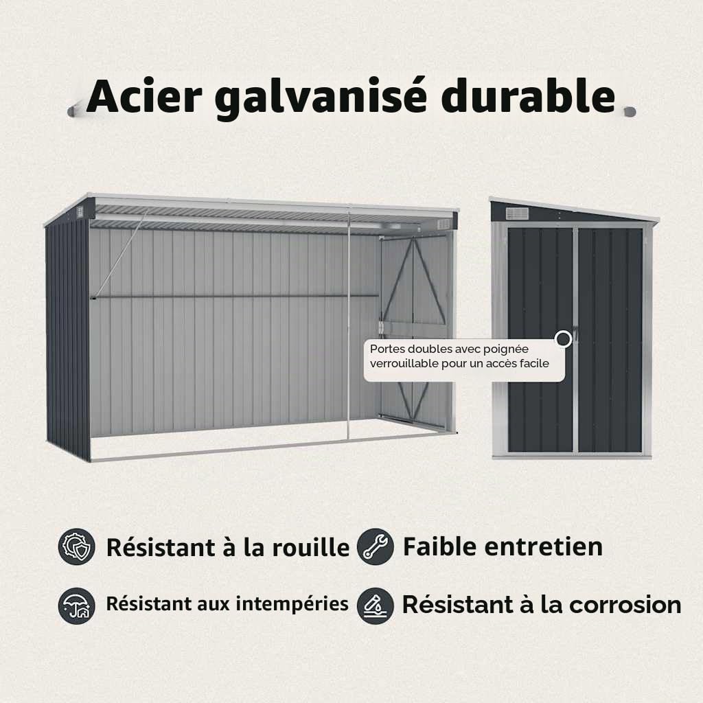 Solivagant Abri de Jardin Mural Anthracite 118x288x178 cm Acier,(40.02 KG)