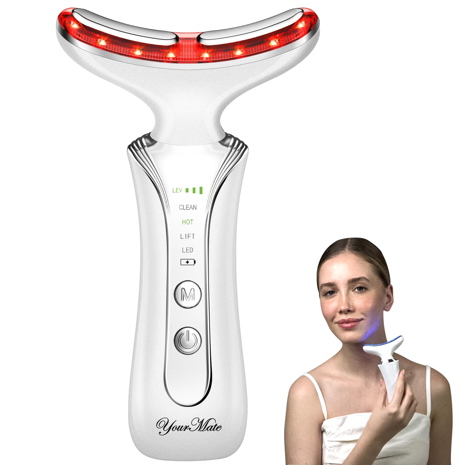 YourMate Red Light Therapy Device Pro Face & Neck Massager for Skin Care 4 in 1 Facial Tools Skin with 7 Colors LED Light for Rejuvenation