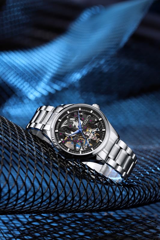 Image of Giordano Premier Fortezza Collection Automatic Watch for Men with Skeleton Round Dial, Luminous Hands and Markers, Stainless Steel Strap - GZ-50225