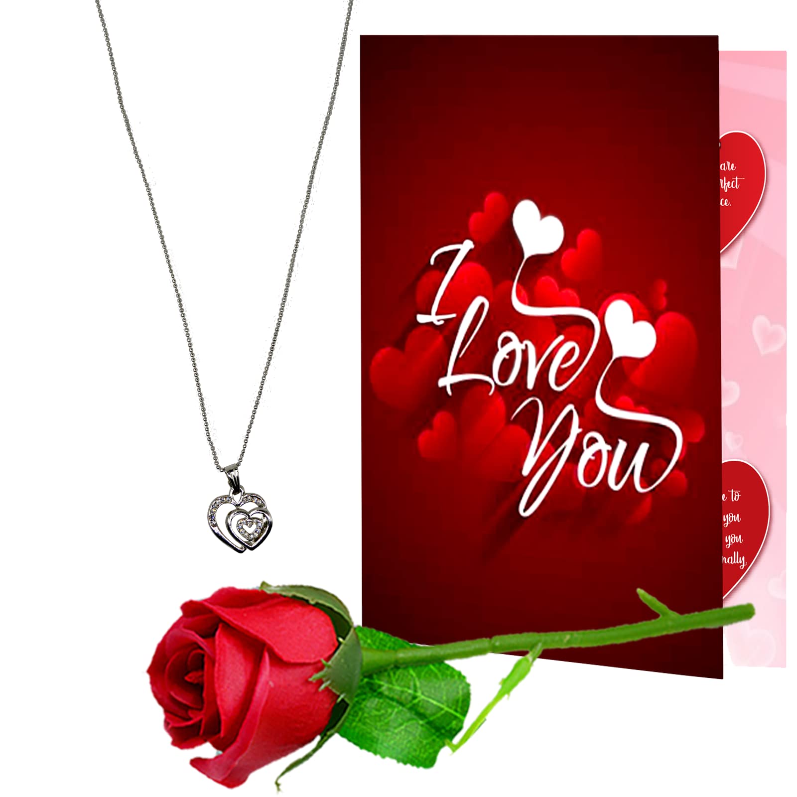 Heart Pendant for Valentine’s Day, Rose Day, Propose Day, Birthday, Anniversary| Beautiful Locket Gift for Girlfriend, Wife, Fiancée with Artificial Rose/Pendant/Greeting Card